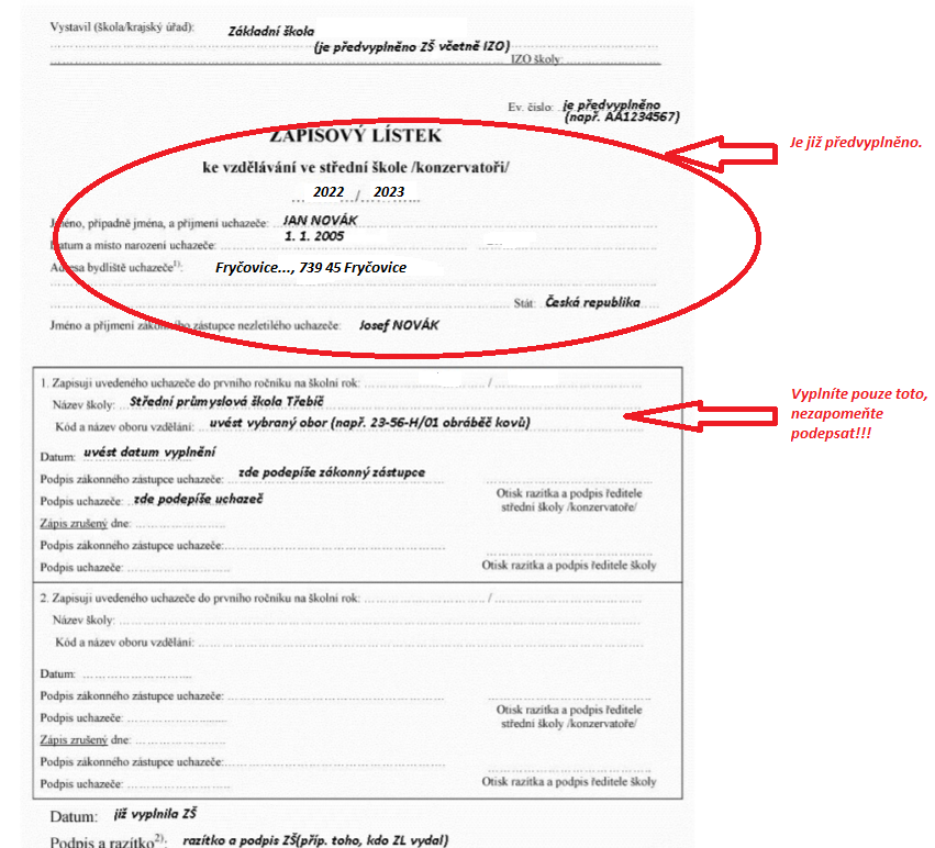 Jak vyplnit zápisový lístek na střední školu 2023?